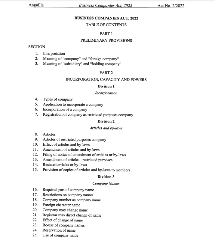安圭拉2022年商业公司法修订内容大纲
